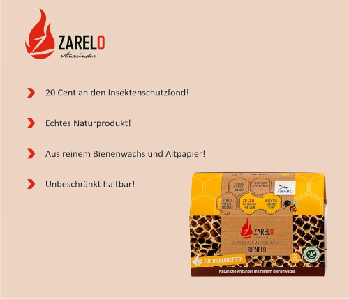 ZARELO Bienelo barbecue and fireplace lighter made from pure beeswax x 3 packs