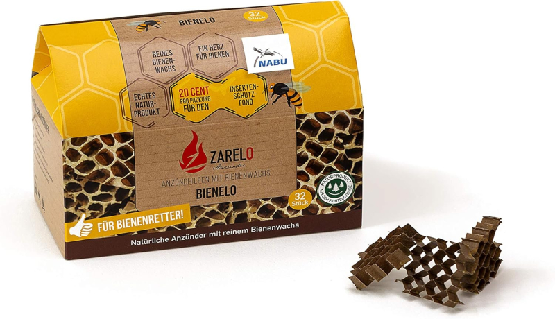 ZARELO Bienelo barbecue and fireplace lighter made from pure beeswax x 3 packs