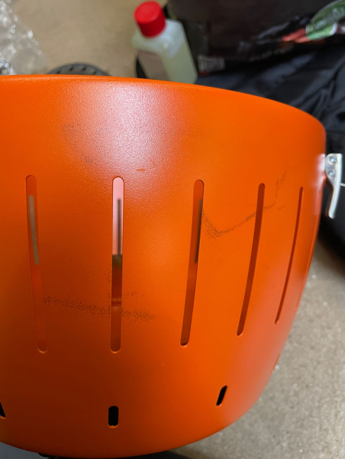 LotusGrill Small Mandarinenorange - B-Ware gebraucht mit Markierung und Lackflecken inkl. Tasche, 200ml Brennpaste und 2,5kg Kohle - Nr. 68